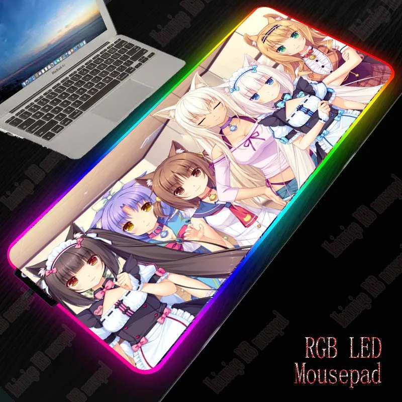 Игровой коврик для мыши XGZ с аниме девушкой большой RGB геймерский компьютерный со
