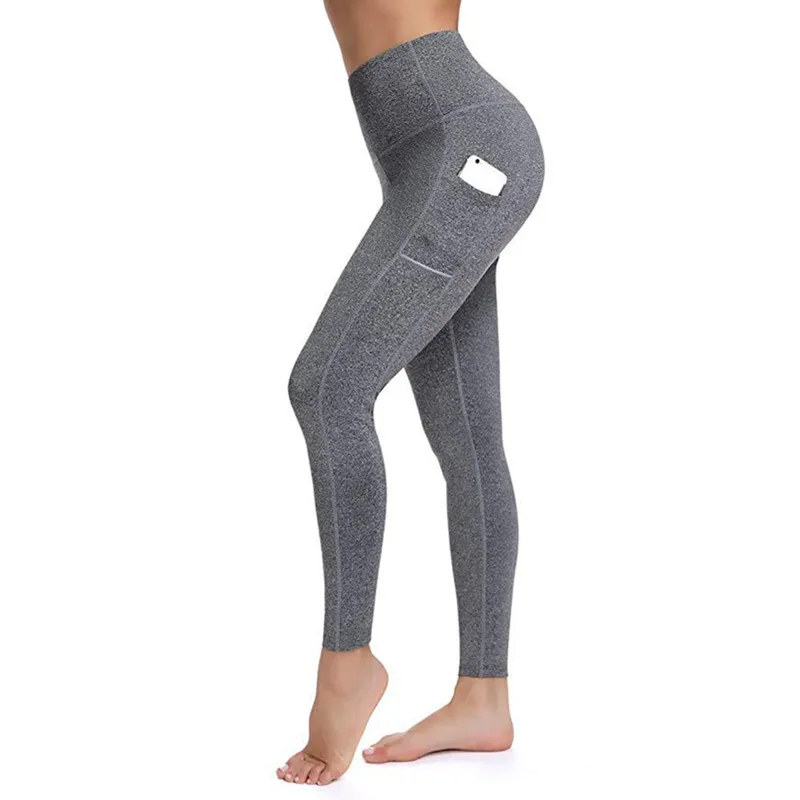 Leggings With Pocket Women Gym Tights Push Up Running Pants Workout High Waist Active Wear Yoga Pants Tummy Control Leggings - Цвет: k9362 Gray