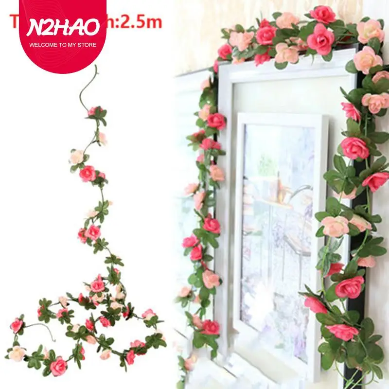 

2pcs Fake Rose Vine Flower Wreath Plant Artificial Flower Hanging Rose Ivy Home Hotel Wedding Party Garden Decoration