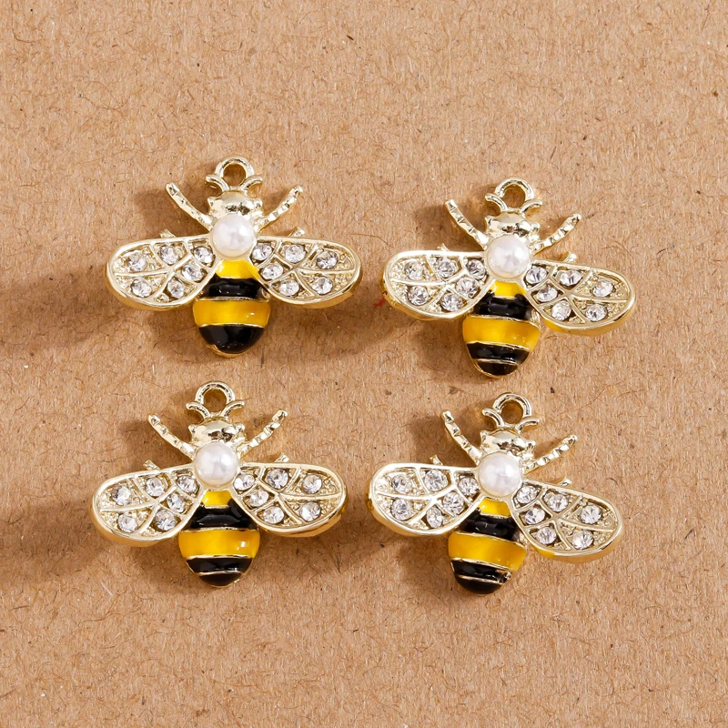 

4pcs 18*14mm Enamel Bee Charms for Jewelry Making Cute Crystal Charms Fit Pendants Necklaces Earrings Bracelets DIY Crafts Gift