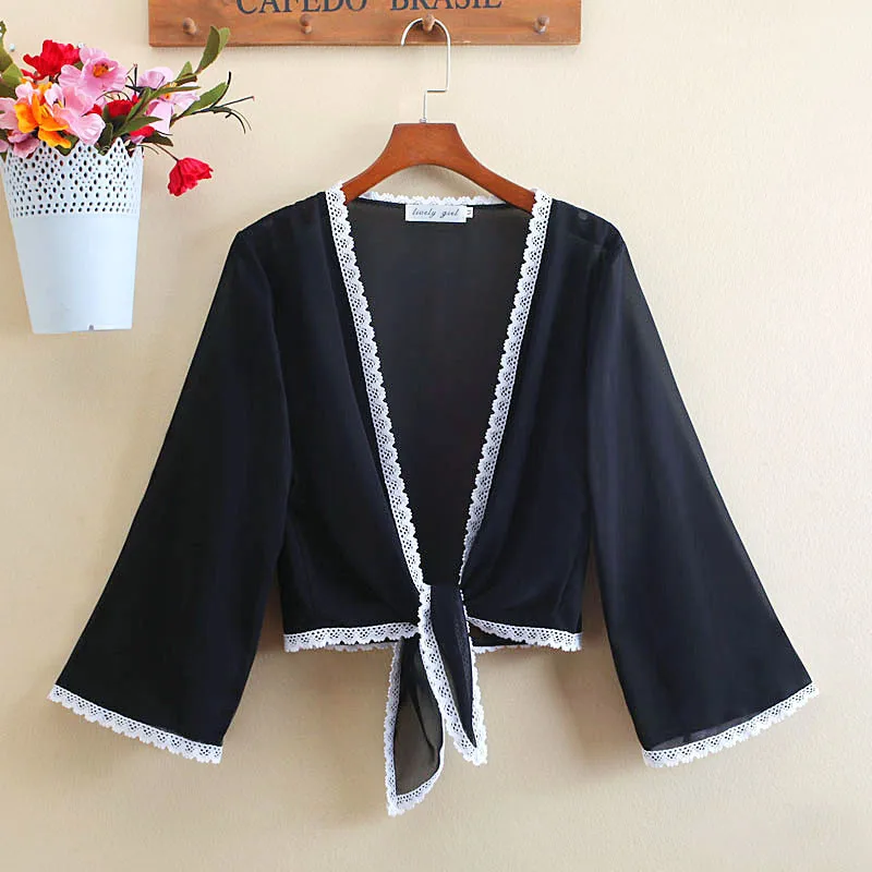 

2020 Summer New Elegant Women Shawl Capes Lady White Thin Short Small Shawl Jacket Chiffon Sunscreen Overcoat Casual Outerwear
