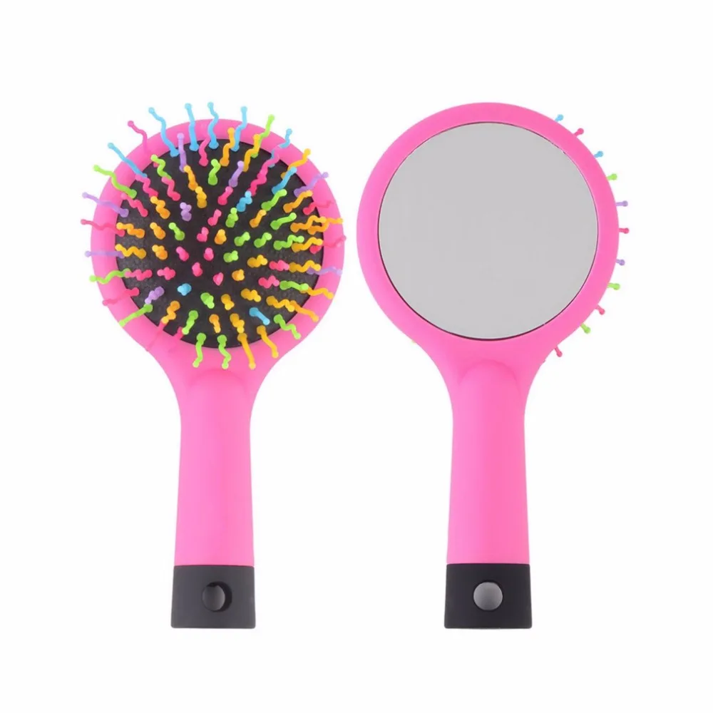 

3 Colors Rainbow Volume Anti-static Magic Detangler Hair Curl Straight Massage Comb Brush Styling Tools With Mirror