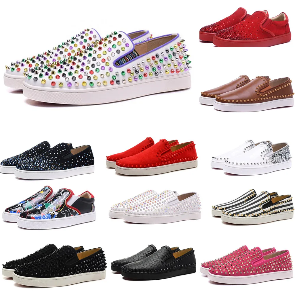 

Luxury Red Bottoms Mens Women Shoes Fashion Suede Leather Studded Spikes Loafers Rivets Designer Casual Flats Boat Ladies Dress