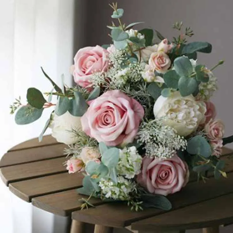 Свадебный букет s Искусственный Розовый Шелковый цветок невесты отправить брошь