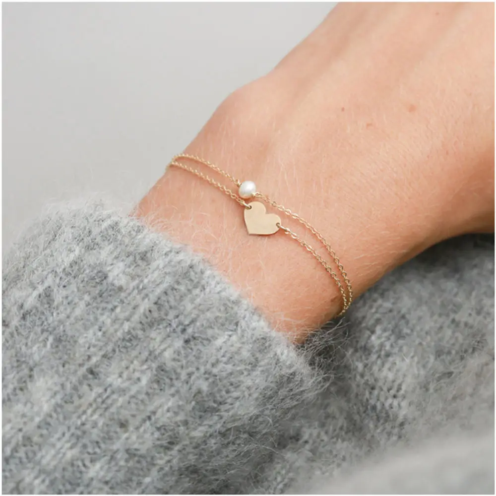 LIDUO простой крошечный золотой серебряный браслет в форме сердца для женщин с