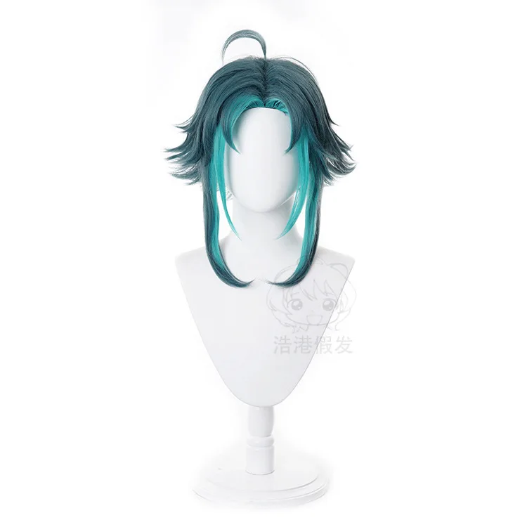

Genshin Impact Xiao Wig Cosplay Dark Green Synthetic Short Straight Heat Resistant Hair Adult Women Halloween Free Wig Cap