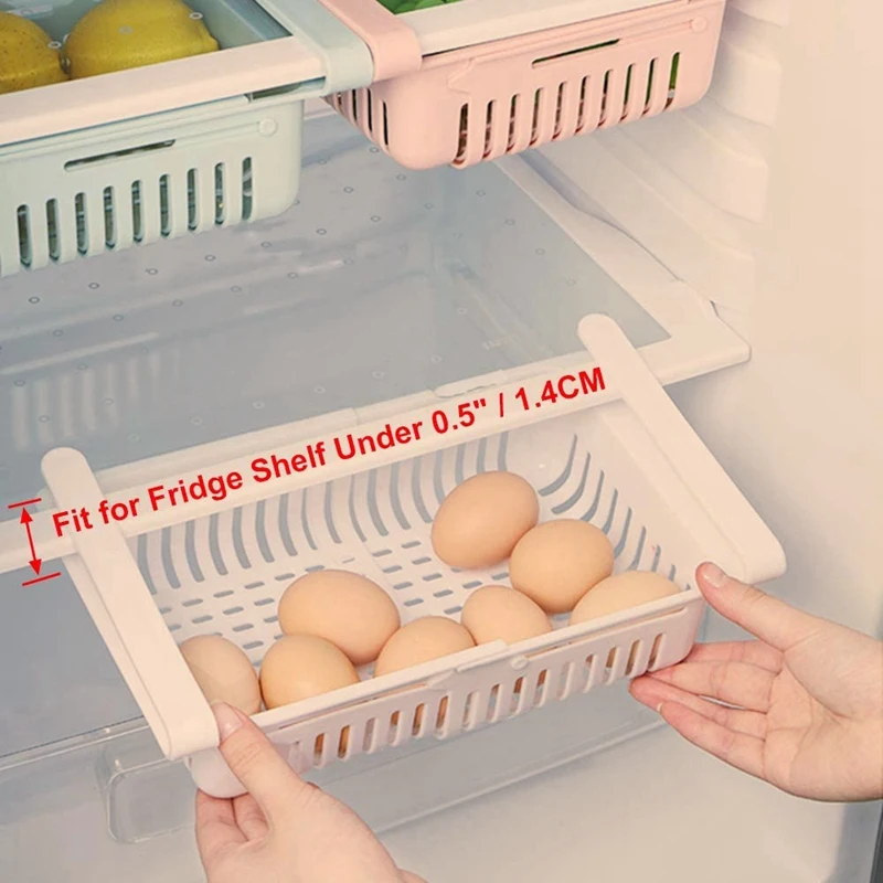 Retractable Drawer Type Refrigerator Storage Box Food Classified Organize Fit For Fridge Shelf Under 0.5 Inch - 3 Color |