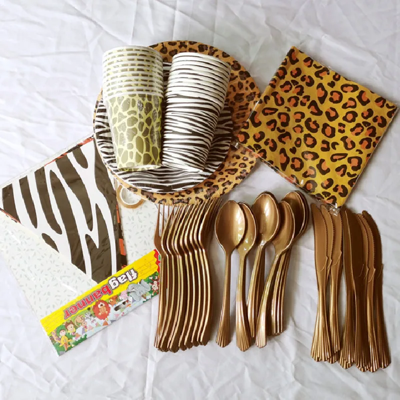 Набор одноразовых тарелок в стиле зоопарк бумажная соломенная чашка с