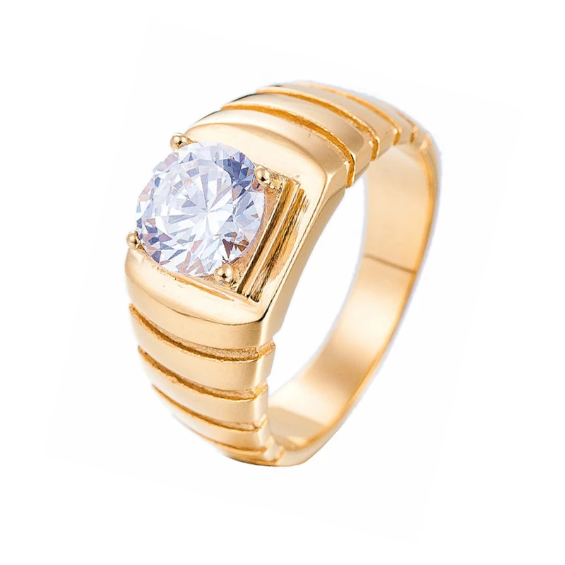 Мужской Перстень с белым камнем Wineb золотистого цвета из нержавеющей стали для