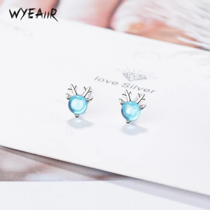 Женские серьги гвоздики WYEAIIR из синего кристалла с оленьими