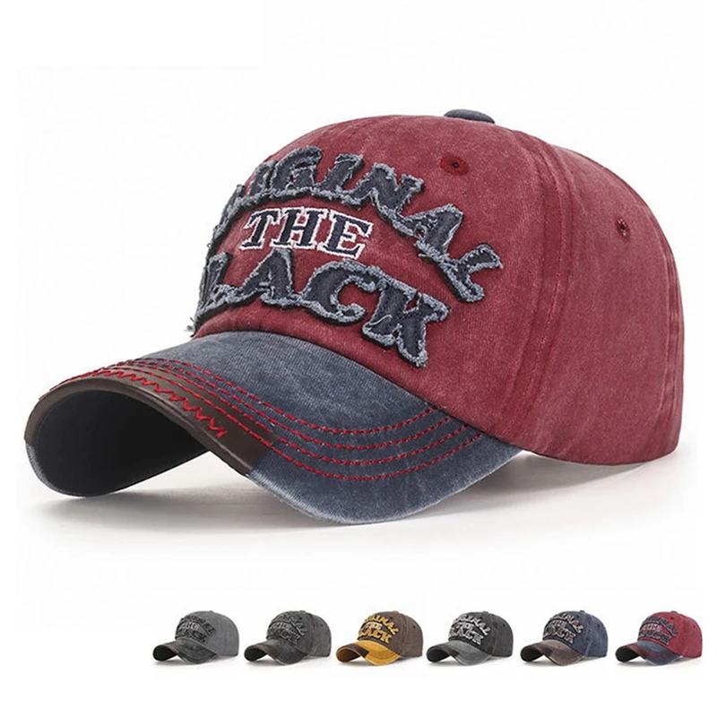 

Embroidered Patch BLACK Letters Cotton Washed Baseball Cap Men Women Snapback Hat Autumn Hip Hop Hats Dropship Wholesale