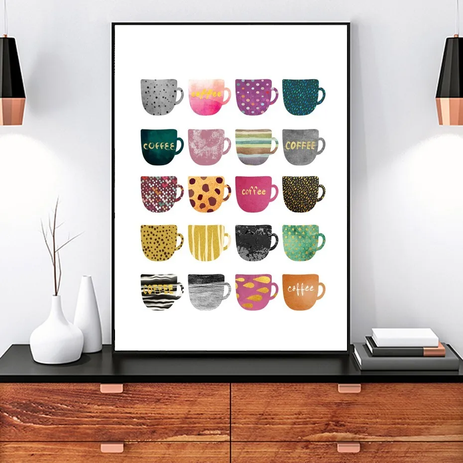 

Multi Colors Coffee Cups Canvas Painting Wall Art Modern Nordic Posters and Prints Pictures for Kitchen Dining Room Cafe Decor