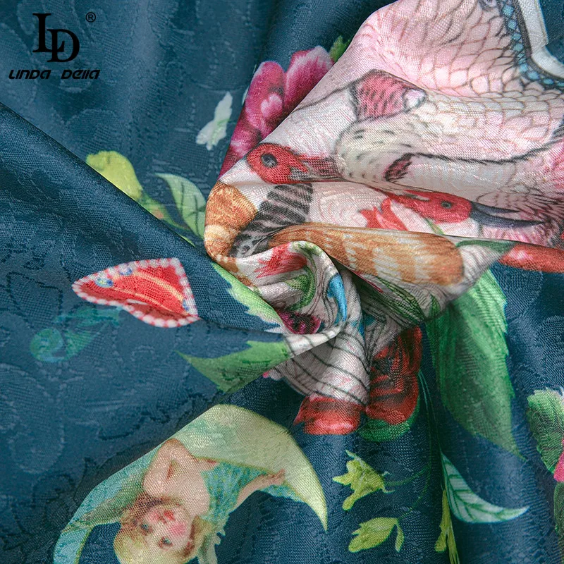 

LD LINDA DELLA Summer Fashion Runway Mini Dress Women Long sleeve High waist Flower print Chiffon Vintage Short Dress Vestidos