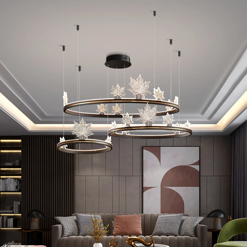 

Современные светодиодные люстры, акриловые двухслойные светильники для спальни, гостиной, лампы для подвешивания с листьями