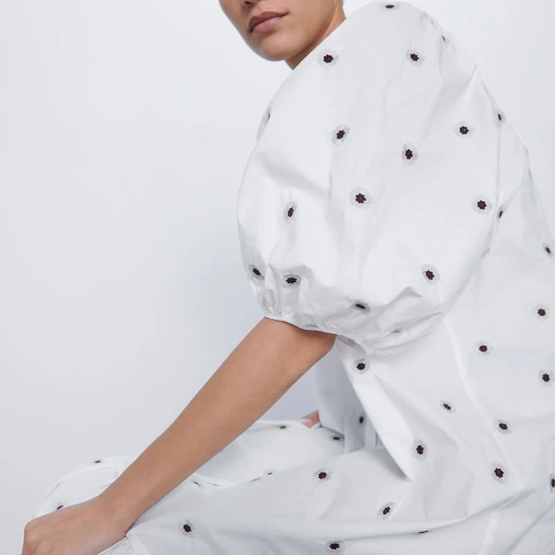 Женское винтажное платье макси ZA элегантное модное с пышными короткими рукавами