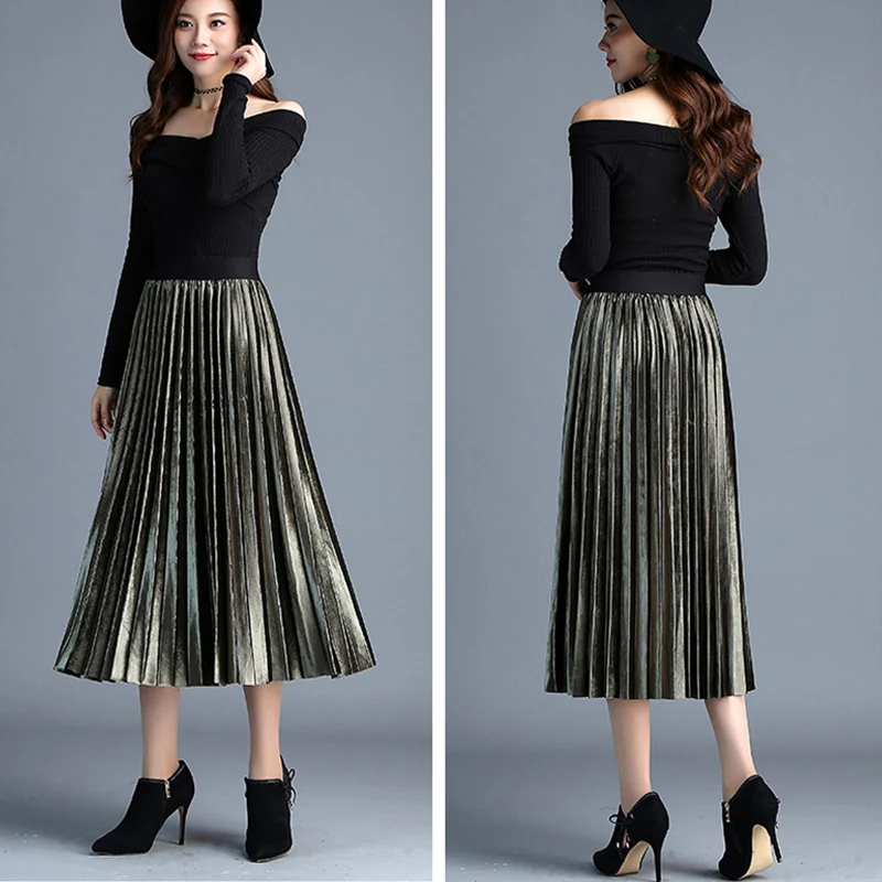 Плиссированные юбки женские 2019 осенние 10 цветов элегантные эластичные высокая