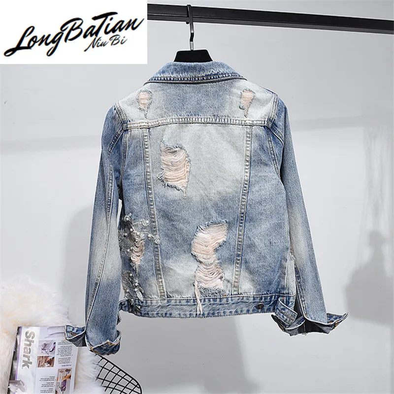 Женский джинсовый комплект куртка с бисером и вышивкой длинные штаны наряды из