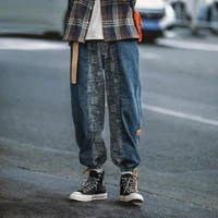 stitching printed japanese retro jeans spring and autumn hip hop wide leg cargo pants men jeans pants korean streetwear