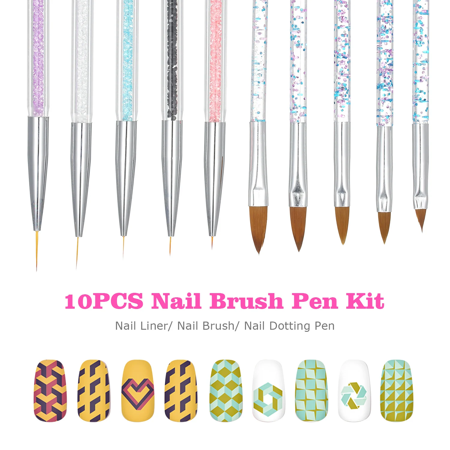 10 шт. набор кистей для дизайна ногтей двойная ручка подводки лаковая акриловые