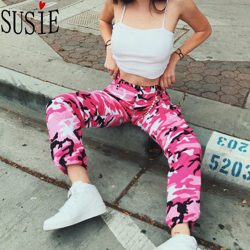 Штаны-шаровары джинсовые эластичные камуфляжные брюки-карго с высокой талией