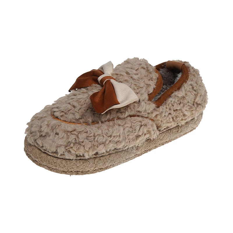 

2022 Cozy Bow-knot lambswool ballerina woman flats velvet lazy shoes women loafers winter warm plush moccasins large