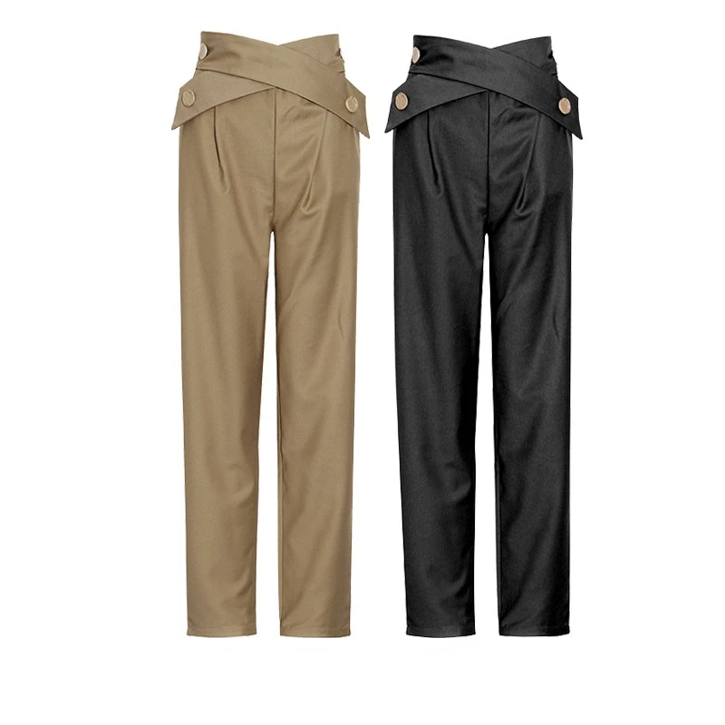 Брюки женские весенние с завышенной талией офисные бежевые брюки шикарные