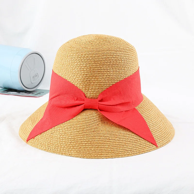 

Summer Sun Visor Hats for Women Flat Top Big Bow Sun Hats Straw Hat Elegant Ladies Wide Brim Panama Beach Hat Travel Cap