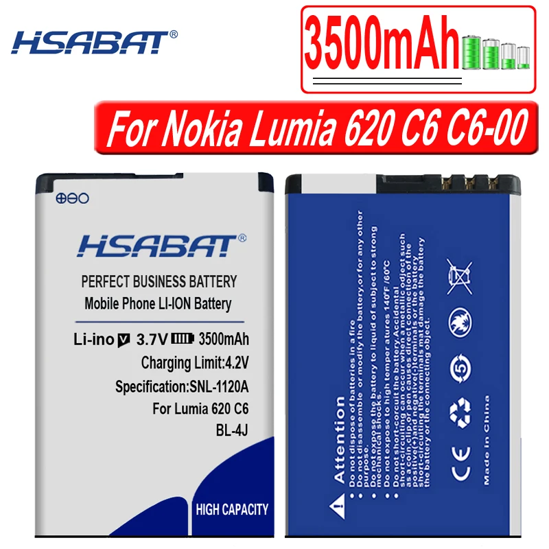 Аккумулятор HSABAT 3500 мА · ч BL-4J для Nokia Lumia 620 C6 C6-00 Touch 3G C600 | Мобильные телефоны и