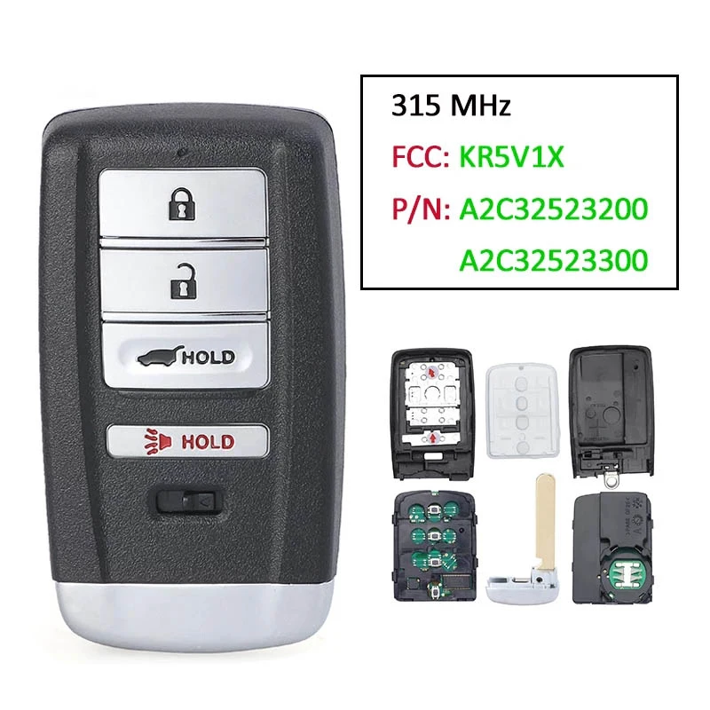 

CN003139 Aftermarket 4 Button Acura MDX RDX ILX TLX 2014-2020 Smart Key 315MHz PCF7953X ID47 Chip KR5V1X A2C32523200 A2C32523300