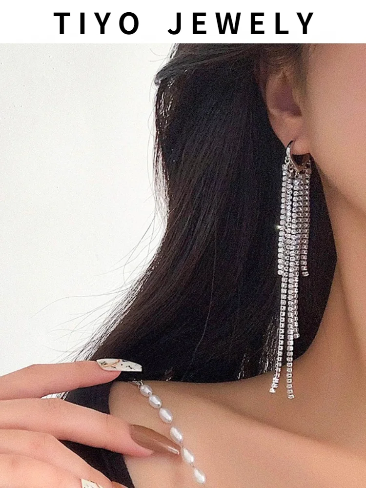 

TIYO Delicate Jewelry Exaggerated Tassel Earrings Popular Design High Quality Shiny Crystal Drop Earrings For Women Party Gifts