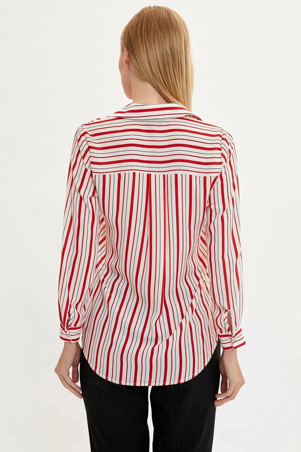 DeFacto Woman Fashion Long Sleeve T-shirt Ladies Elegant Lapel Striped Loose Shirts Joker Autumn - K1399AZ19AU | Женская одежда