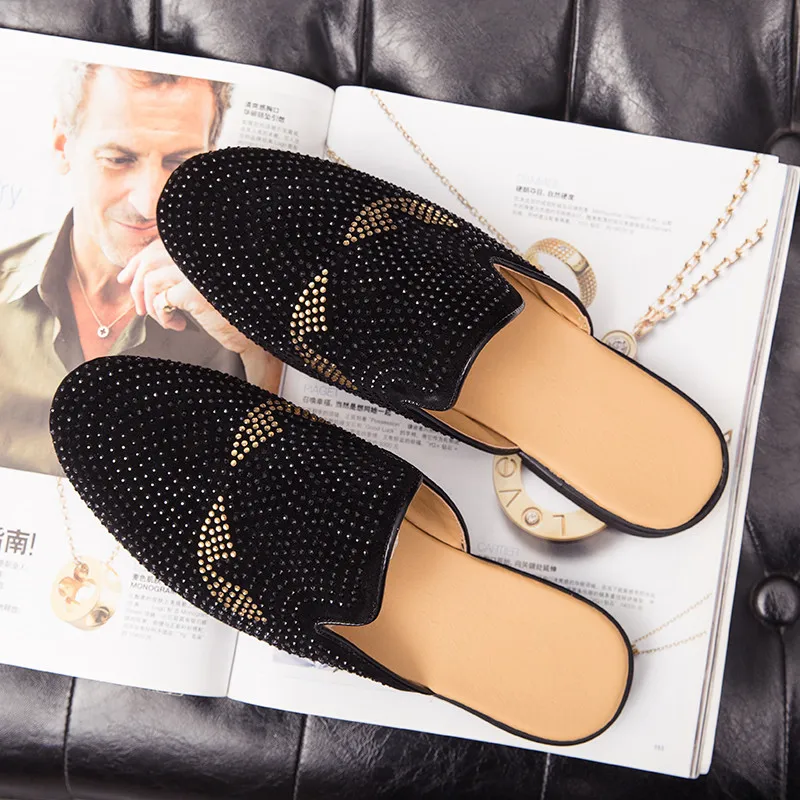 

Personality Men Casual Shoes Light Flat Wear-resistant High Quality Men's Sandals Half Drag Trend Party Non-slip Handmade