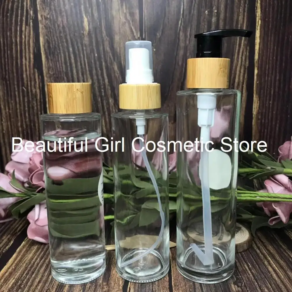 50ml 30ml 100ml 120ml 150ml Toner Cosmetic Packaging Bamboo lotion Lid Frosted Glass Plastic Mist Spray Bottles engraving logo
