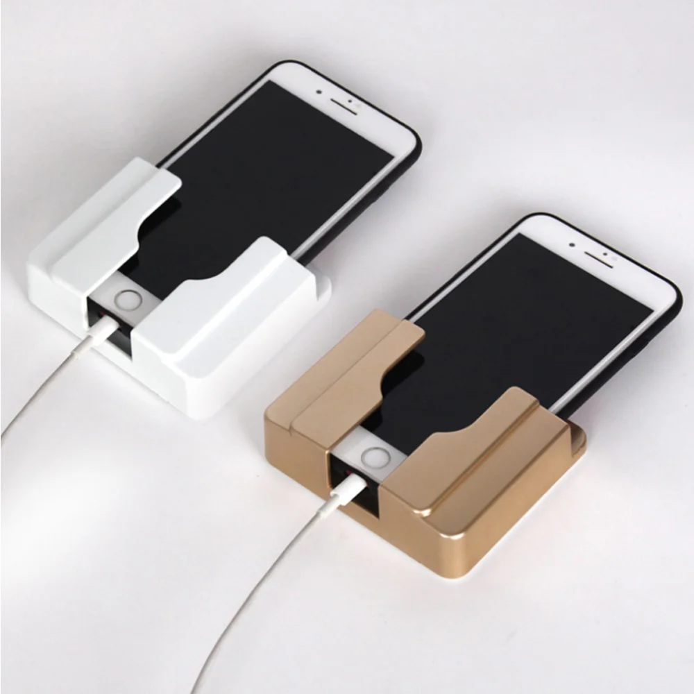

2pcs Wall Mounted Phone Holders Stand Adhesive Mobile Phone Charging Racks for Home Office Dormitory White and Golden