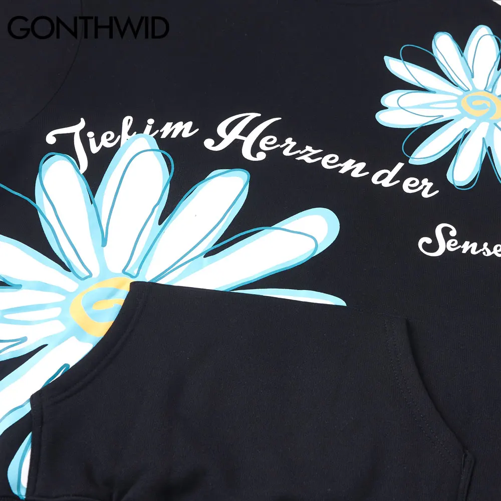 

Harajuku Graffiti Daisy Flower Print Hoodies Men Sweatshirts Hip Hop Streetwear Pullover Hoodie 2021 Men Casual Hooded Tops