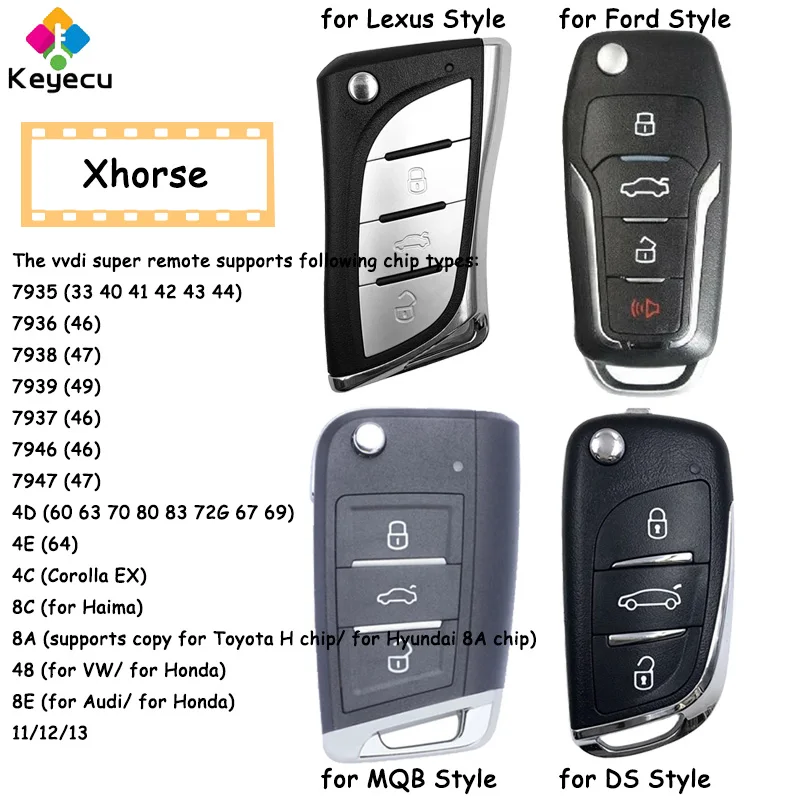 KEYECU XHORSE для Ford/ MQB/ DS/ Lexus Стиль 3 кнопки дистанционного ключа VVDI дистанционный ключ