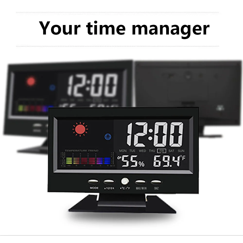 ЖК электронный цифровой будильник с большим цветным экраном настольные часы