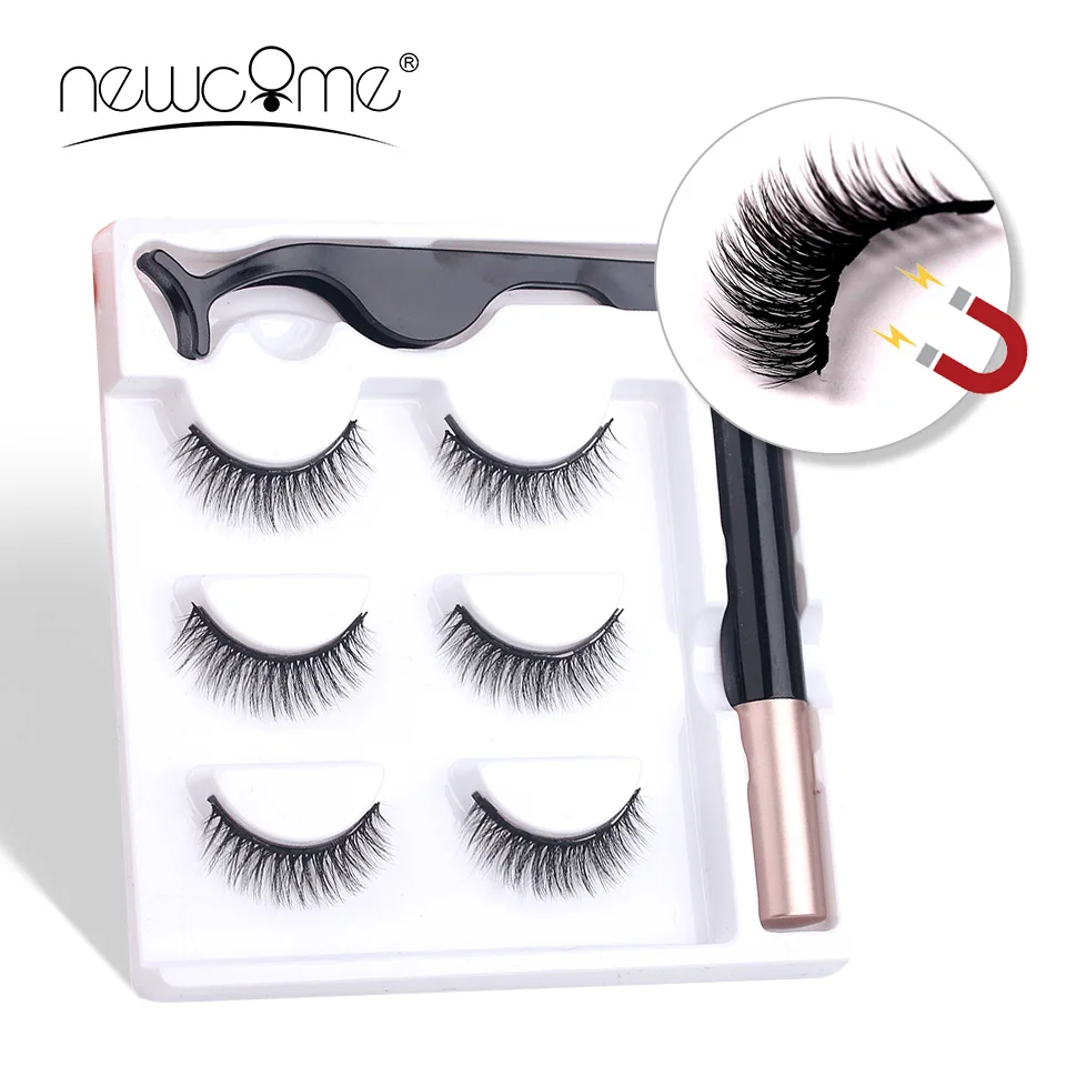 

NEWCOME 3 Pairs Magnetic Eyelashes Eyeliner Eyelash Curler Magnet Natural Long Magnetic False Eyelashes With Magnetic Eyeliner