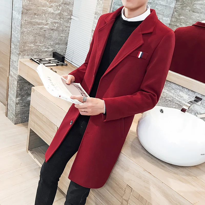 

Men's mid-length winter warm coat woolen coat woolen trench coat fashion coat QY26 long coat men