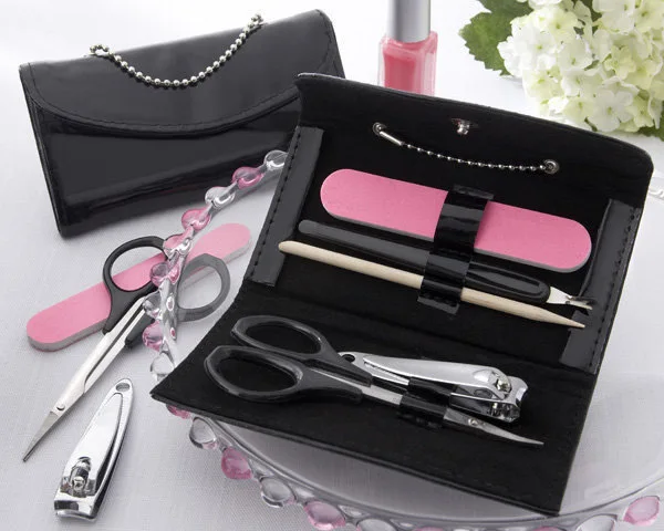 10set/lot New Black Purse Design 5 in1 Manicure Set Pedicure Grooming Kit Bridal Shower Favors Wedding Gifts For Guests |