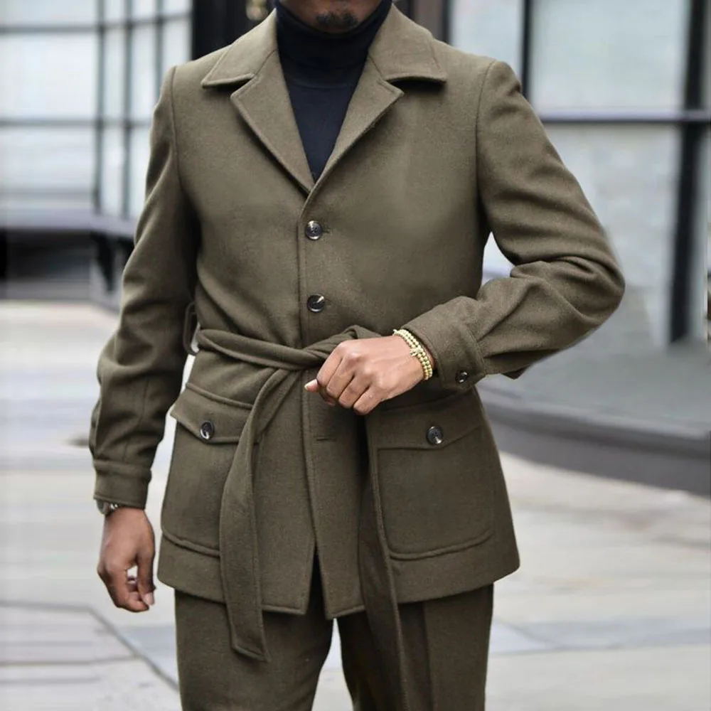 

2021 осенне-зимний модный новый мужской плащ однобортный однотонный Повседневный Пояс с длинным рукавом мужское шерстяное пальто Тренч