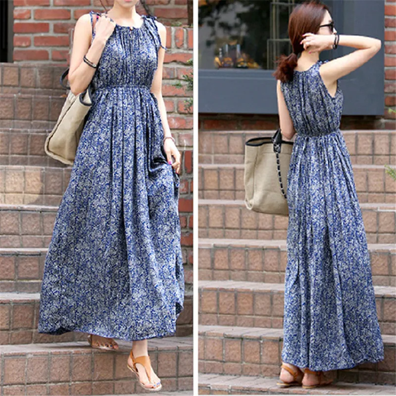 

Dress Boihemian Women Blue Clothing Robe Femme Sleeveless Loose Summer Dresses Casual Beach Large Sizes Vestidos Mujer FYY561