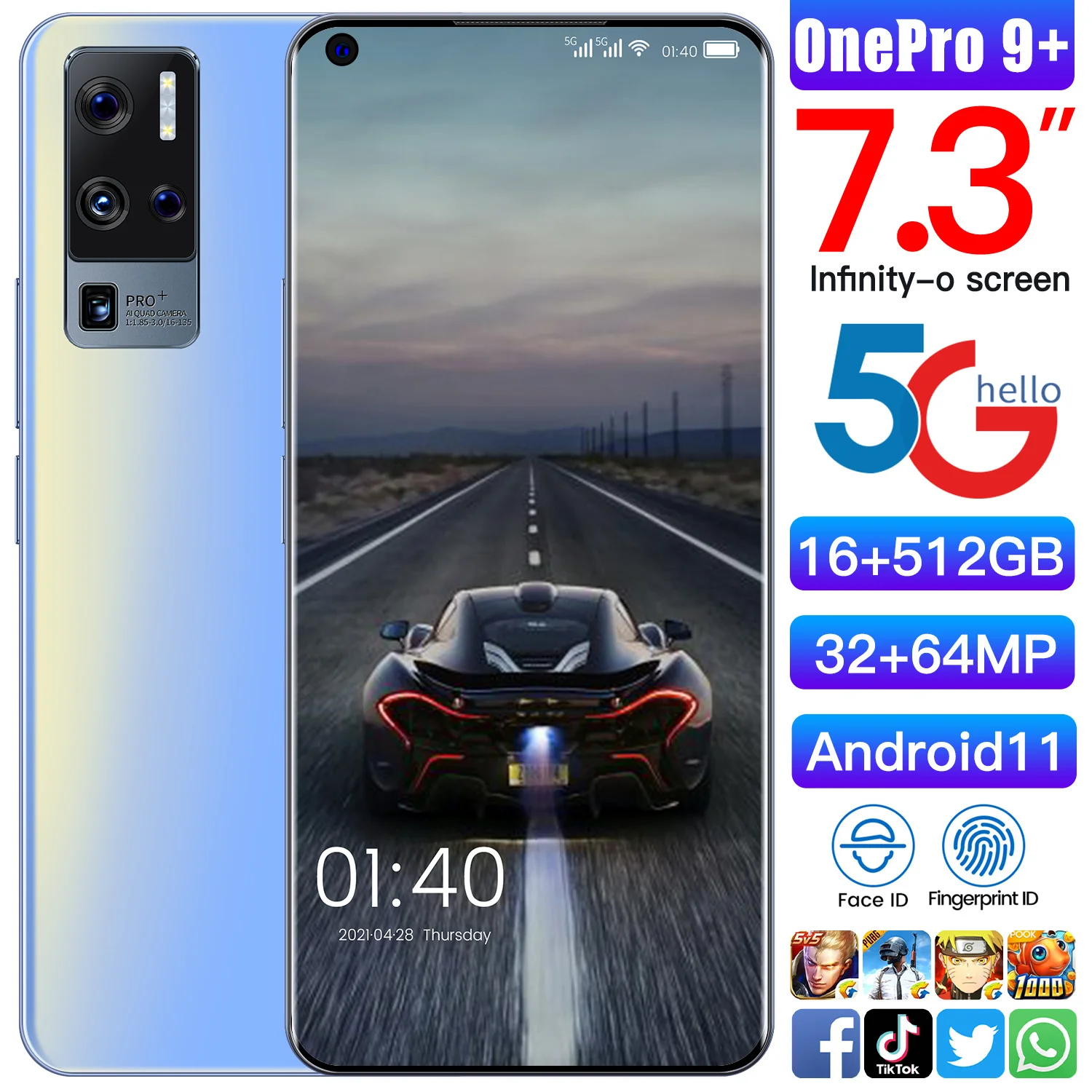 

Cheap Sales One Pro 9 Global Version Smartphone 6800mAh 7.3 Inch Screen 32MP 64MP Camera Face ID 16GB 512GB Snapdragon 888