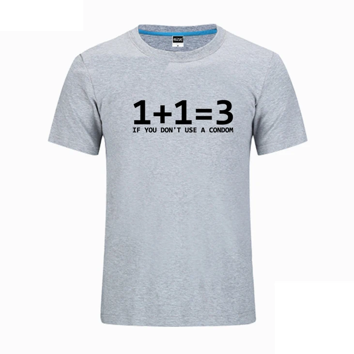 

A summer men’s grey casual style O-neck short-sleeved T-shirt with 1+1=3 pattern, also suitable for girls