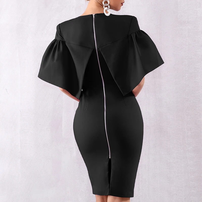 INDRESSME, новинка, модное Клубное платье с круглым вырезом и рюшами, Короткий плащ, рукав, женские вечерние платья, облегающее платье миди, фиолетовое платье для офисных леди