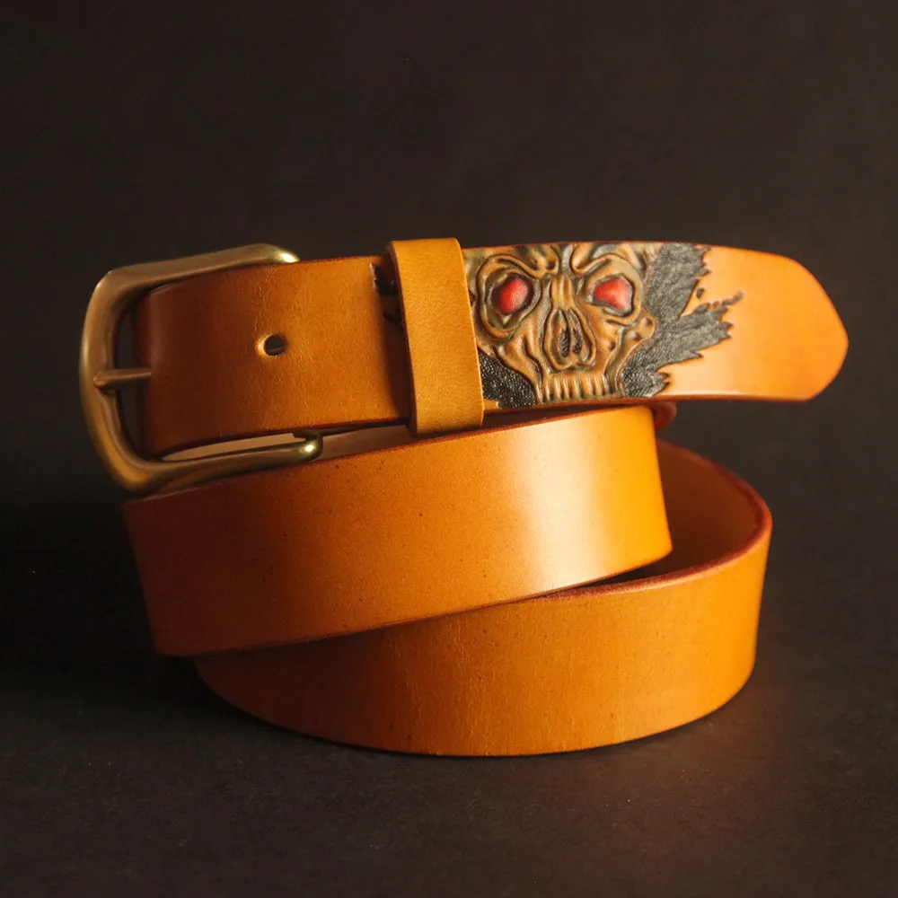 Women genuine leather luxury strap male belts for men classice vintage pin buckle men belt  Vegetable tanned leather 130cm