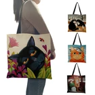 Сумка-тоут женская многоразовая, 2021, с изображением кота, оранжевого и черного цветов, пляжная