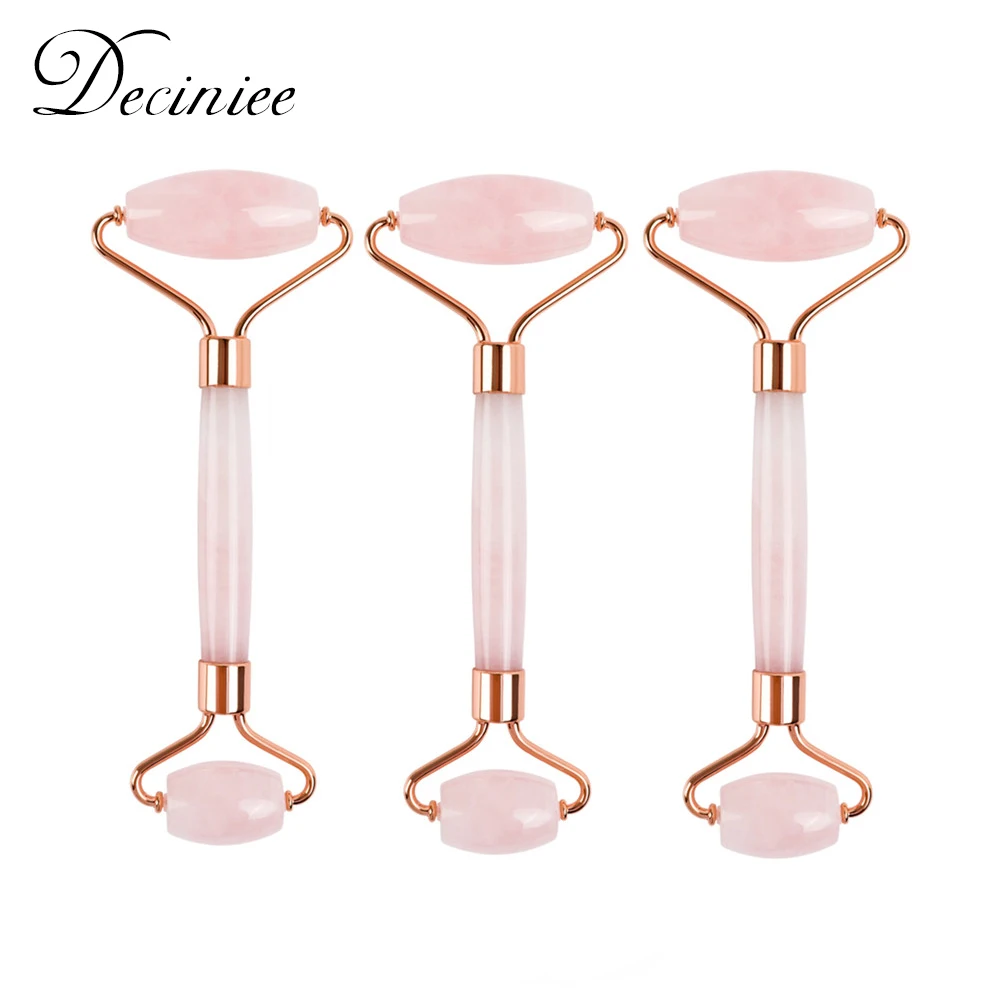 

3pcs Natural Rose Quartz Facial Jade Stone Roller Set for Rejuvenate Face Neck Remove Wrinkles 3 Types Jade Roller Face Massage