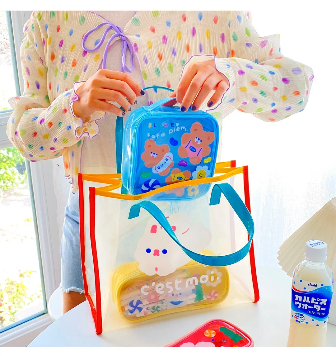 

Transparent Bear Cosmetic Bag Girls Square Rabbit Large Capacity Makeup Pouch Women Portable Travel Wash Bag Home Storage Case