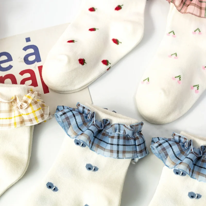 Beb&eacute; NI&Ntilde;OS Calcetines de algod&oacute;n de encaje de princesa para ni&ntilde;as Sweete cuadros reci&eacute;n calcetines punto beb&eacute; calcetines punto primavera oto&ntilde;o beb&eacute; Calcetines-1